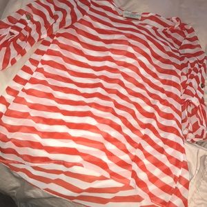 Orange and white striped flowy long blouse